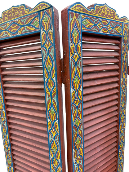 Red Multi-Color Geometric Folding Wood Room Divider