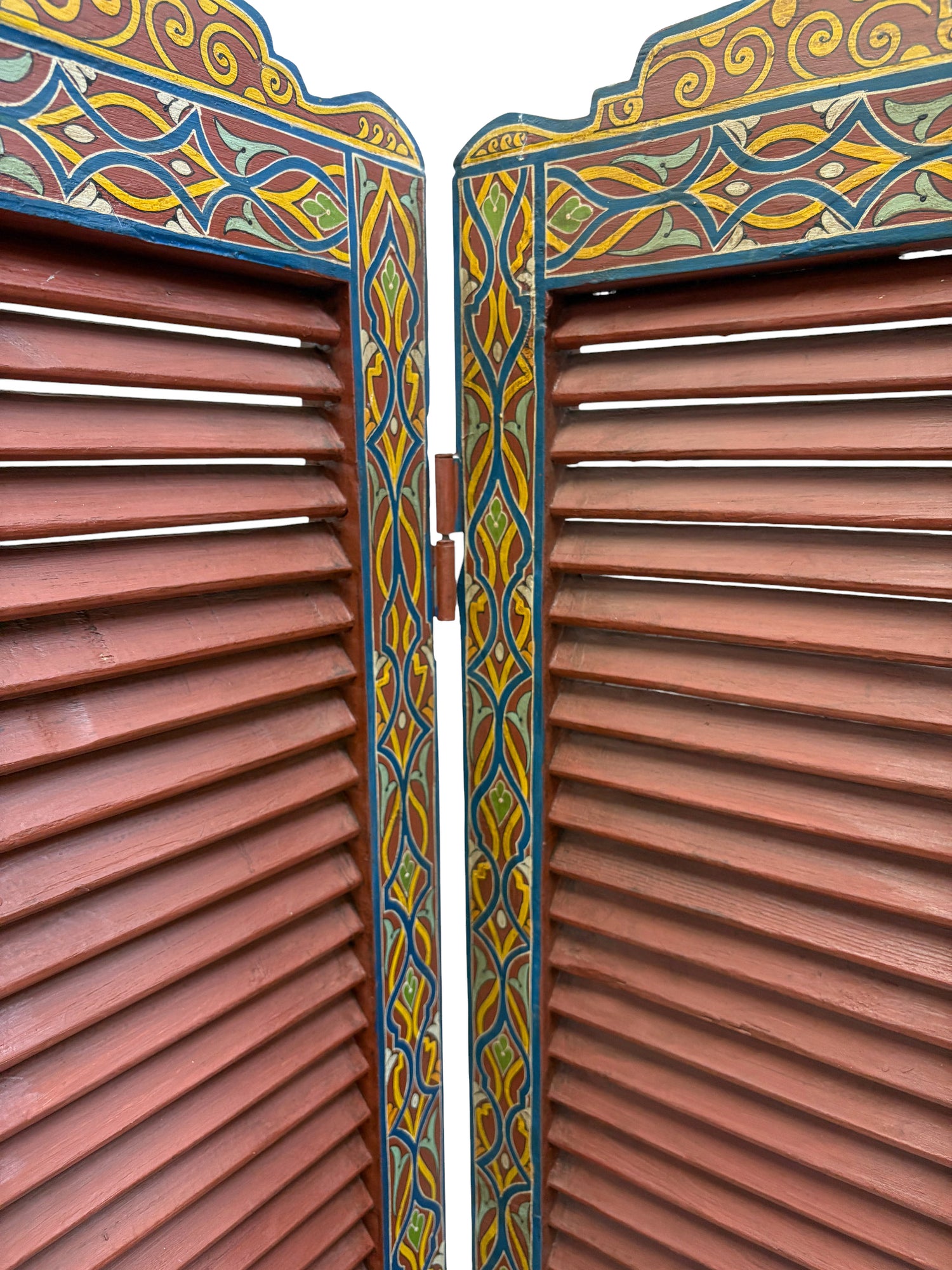 Red Multi-Color Geometric Folding Wood Room Divider