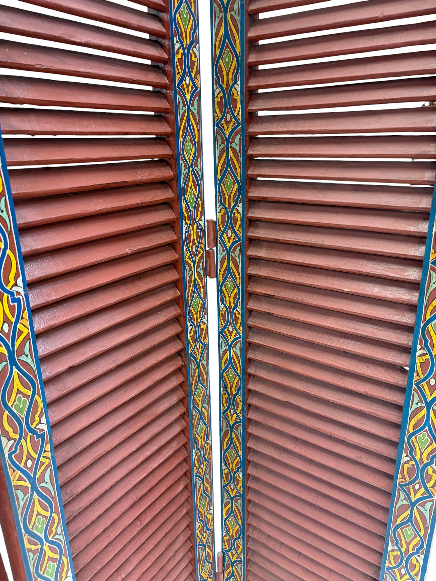 Red Multi-Color Geometric Folding Wood Room Divider