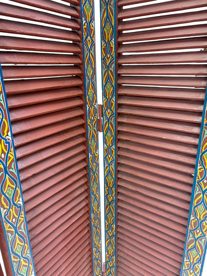 Red Multi-Color Geometric Folding Wood Room Divider