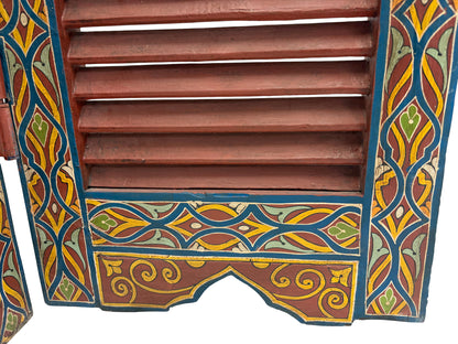 Red Multi-Color Geometric Folding Wood Room Divider