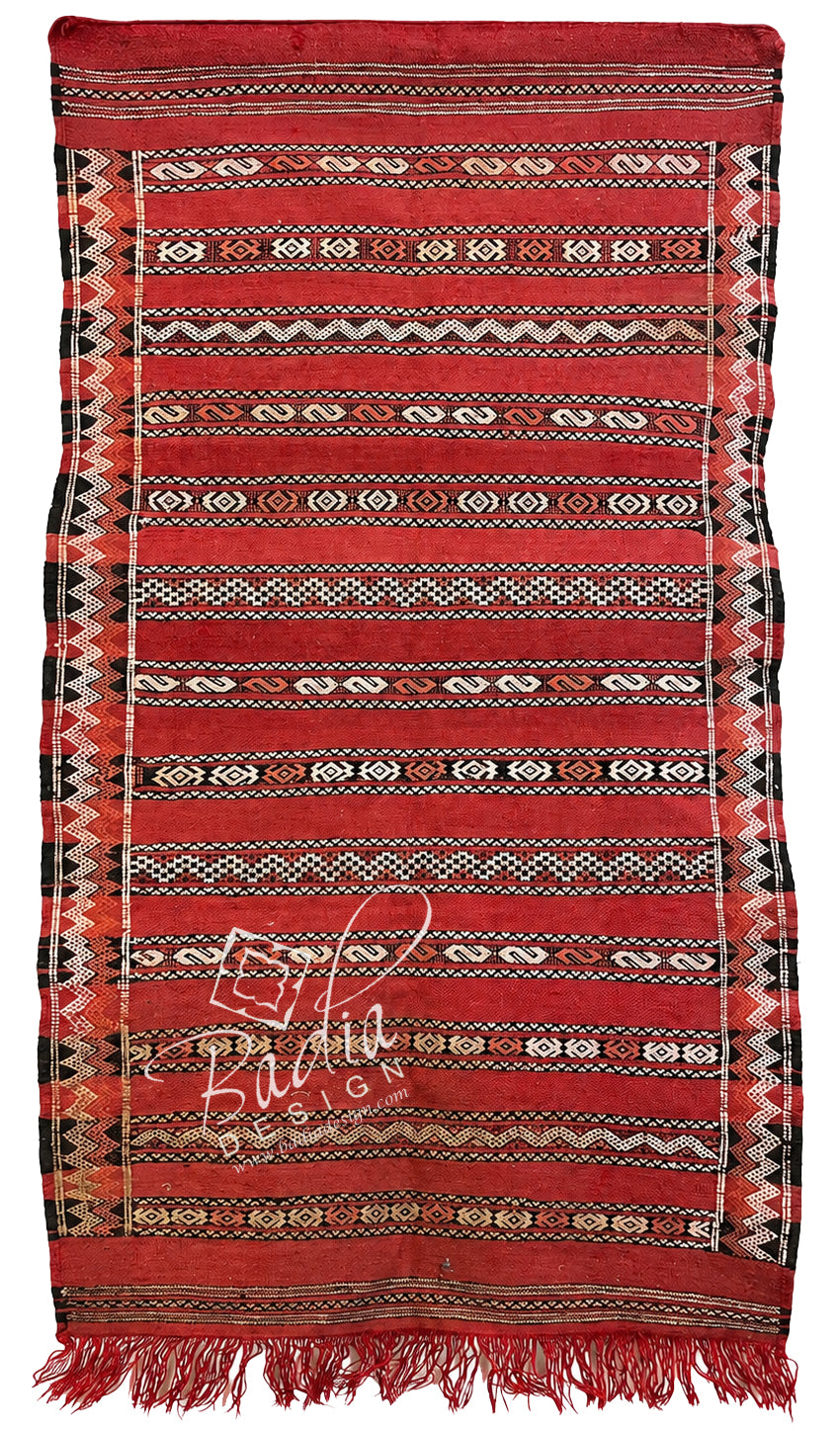 Red Moroccan Kilim Rug with Traditional Tribal Border