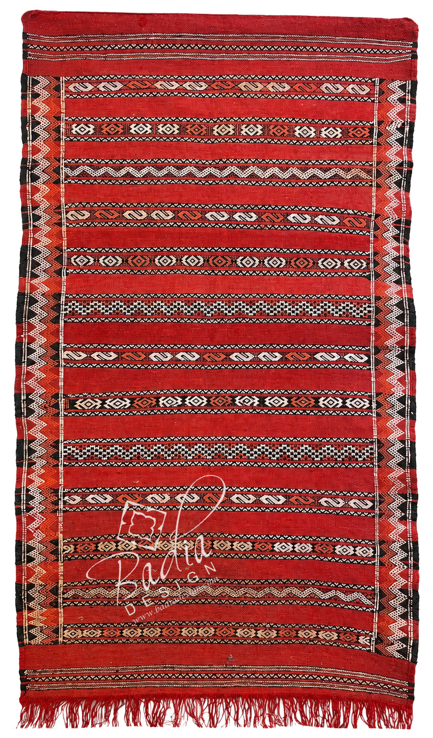 Red Moroccan Kilim Rug with Traditional Woven Border