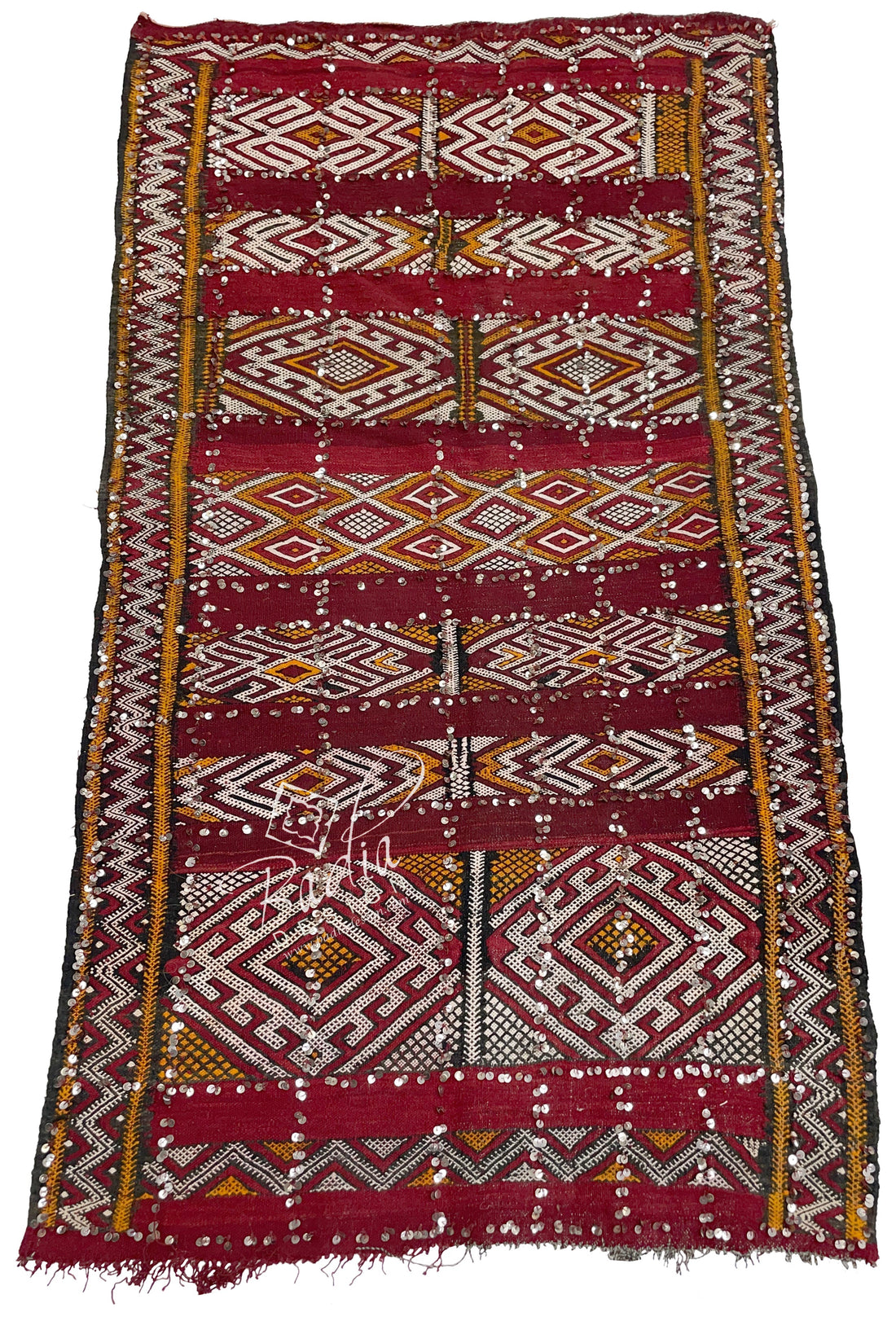 Red Moroccan Kilim Rug with Silver Sequins