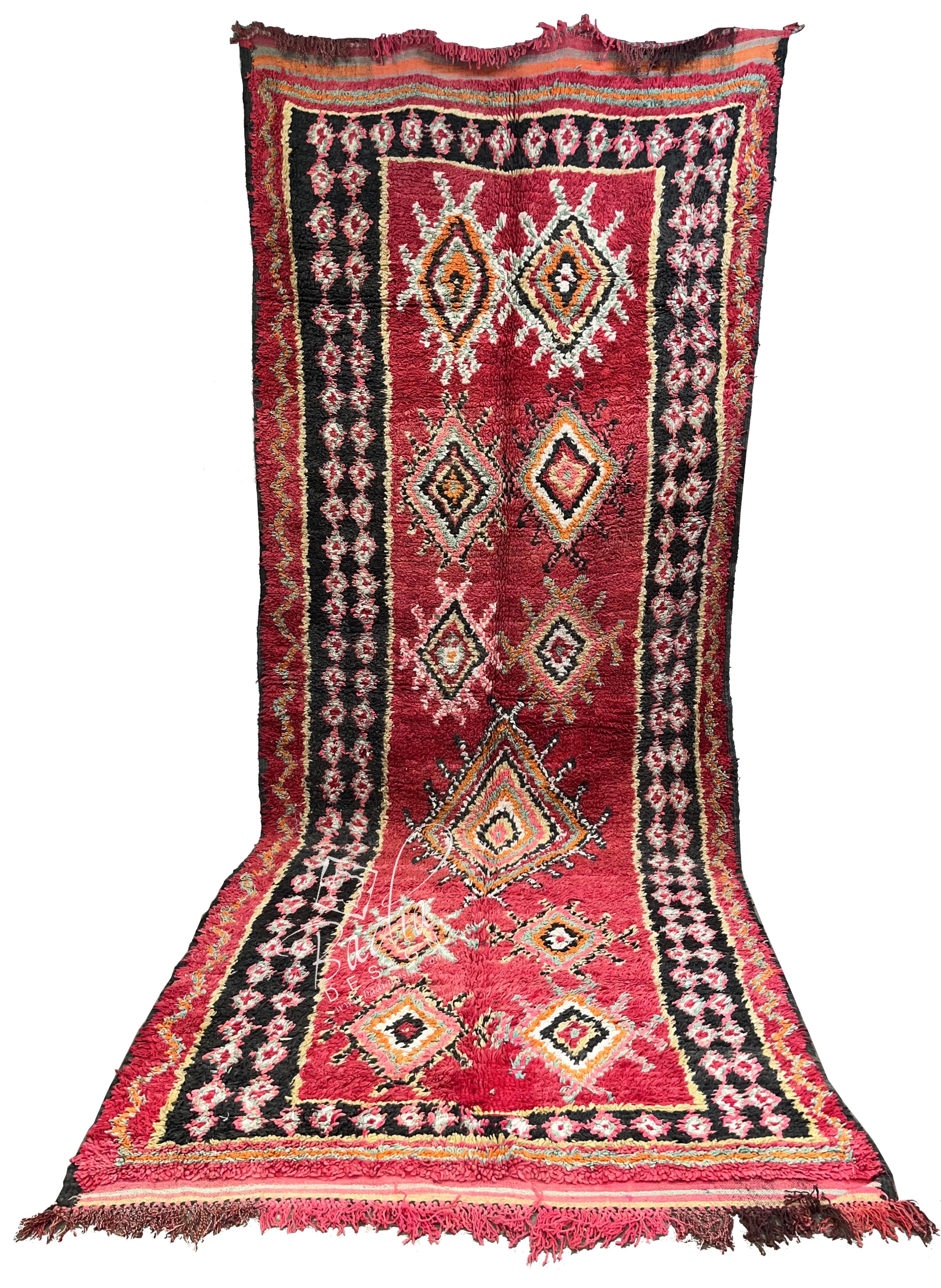 Red Multi-Color Moroccan Rug with Tribal Designs