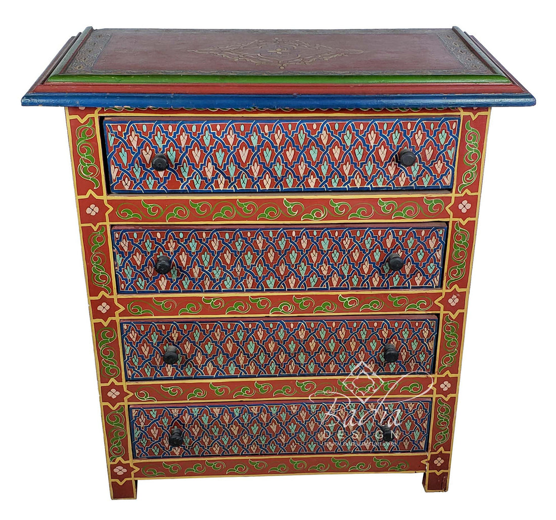 Red Vintage Hand Painted Wooden Dresser Cabinet