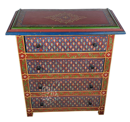 Red Vintage Hand Painted Wooden Dresser Cabinet