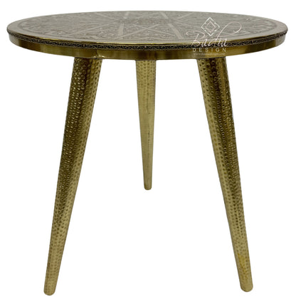 Round Embossed Brass Plated Wooden Table