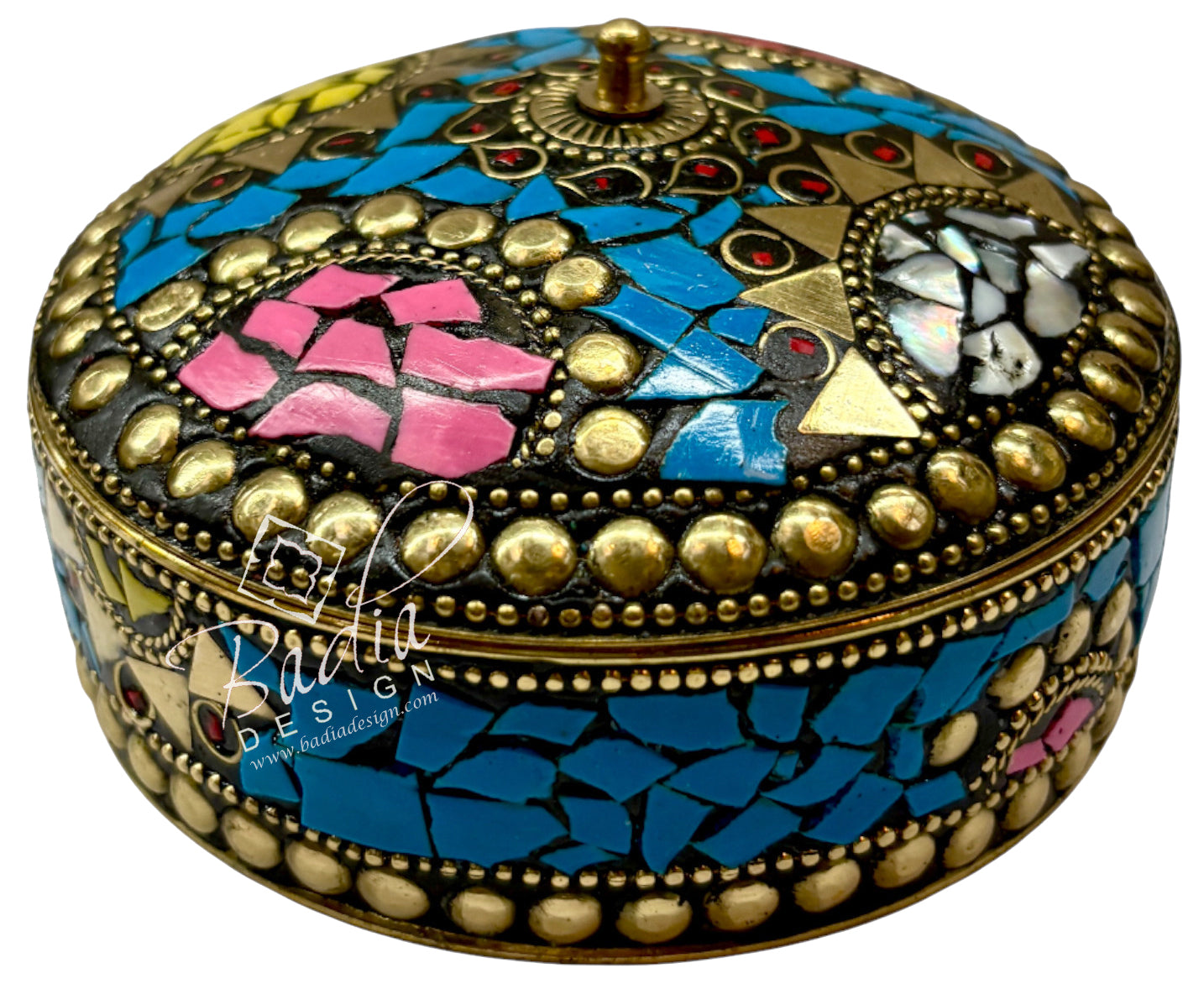 Moroccan Blue Resin Inlay Jewelry Container with Gold Detail