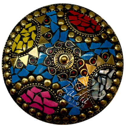 Aerial View of Moroccan Blue Resin Inlay Jewelry Container with Gold Detail