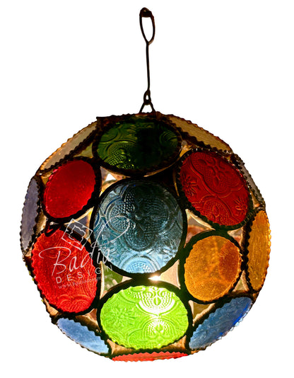 Round Moroccan Multi-Color Glass Hanging Lantern