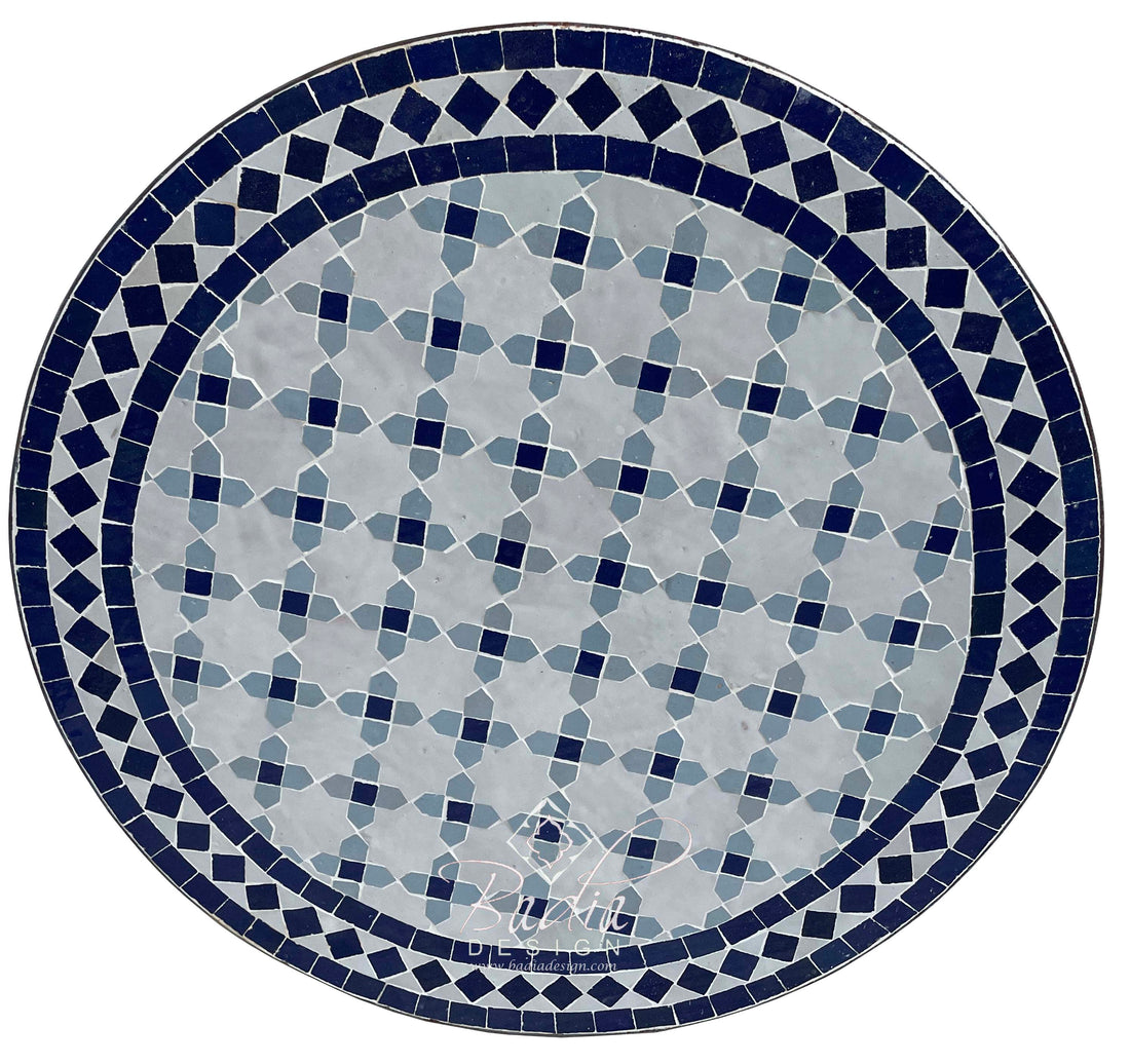 Round Blue and White Moroccan Tile Table Top