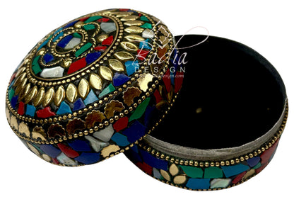 Round Decorative Container with Multi-Color Design