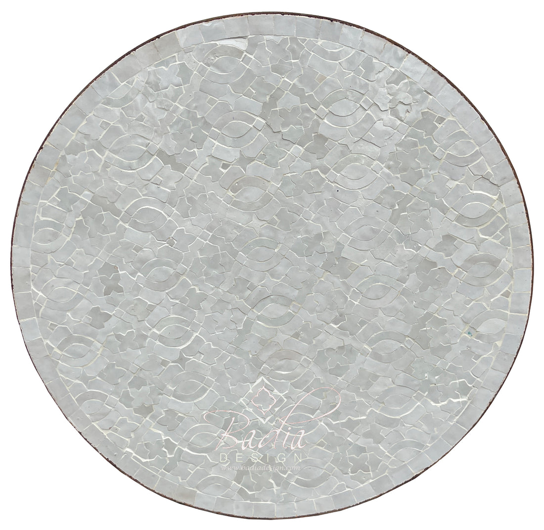 Round White Moroccan Intricately Designed Tile Table Top