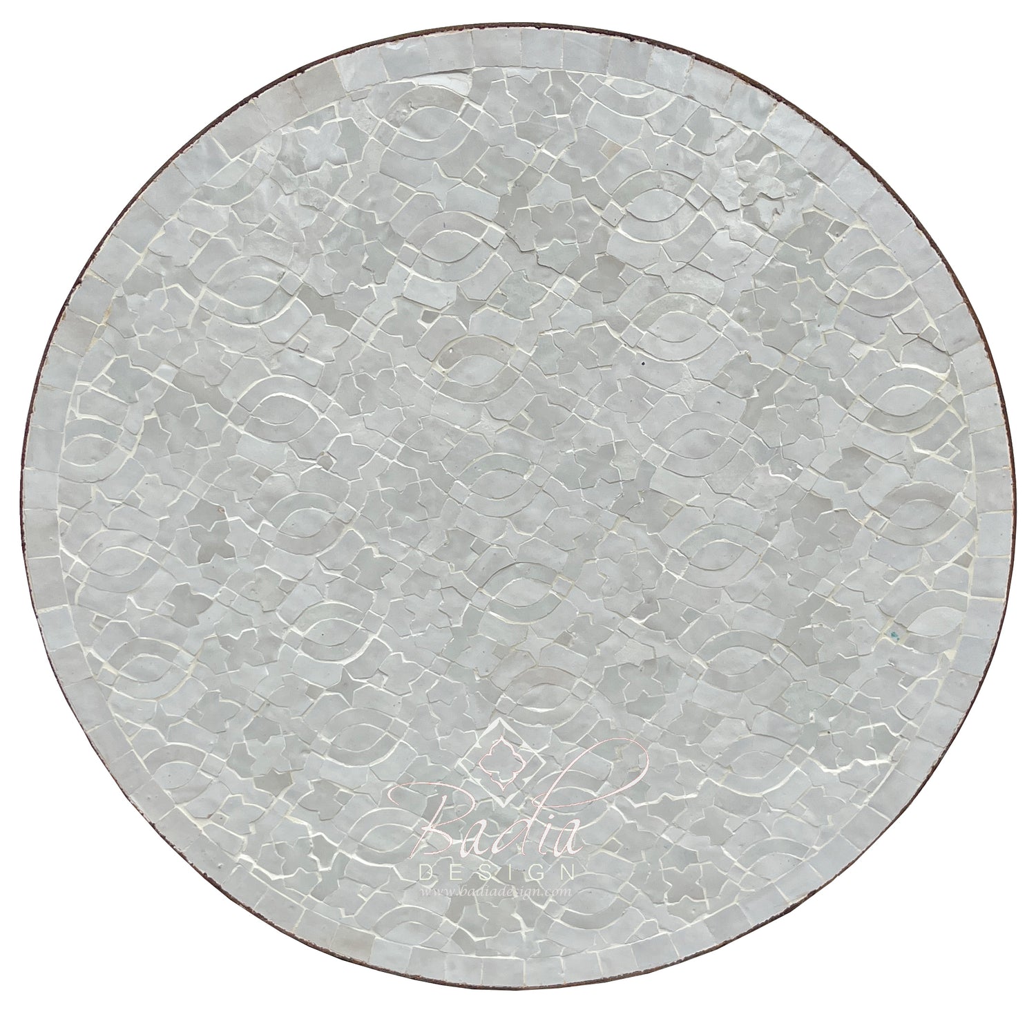 Round White Moroccan Intricately Designed Tile Table Top