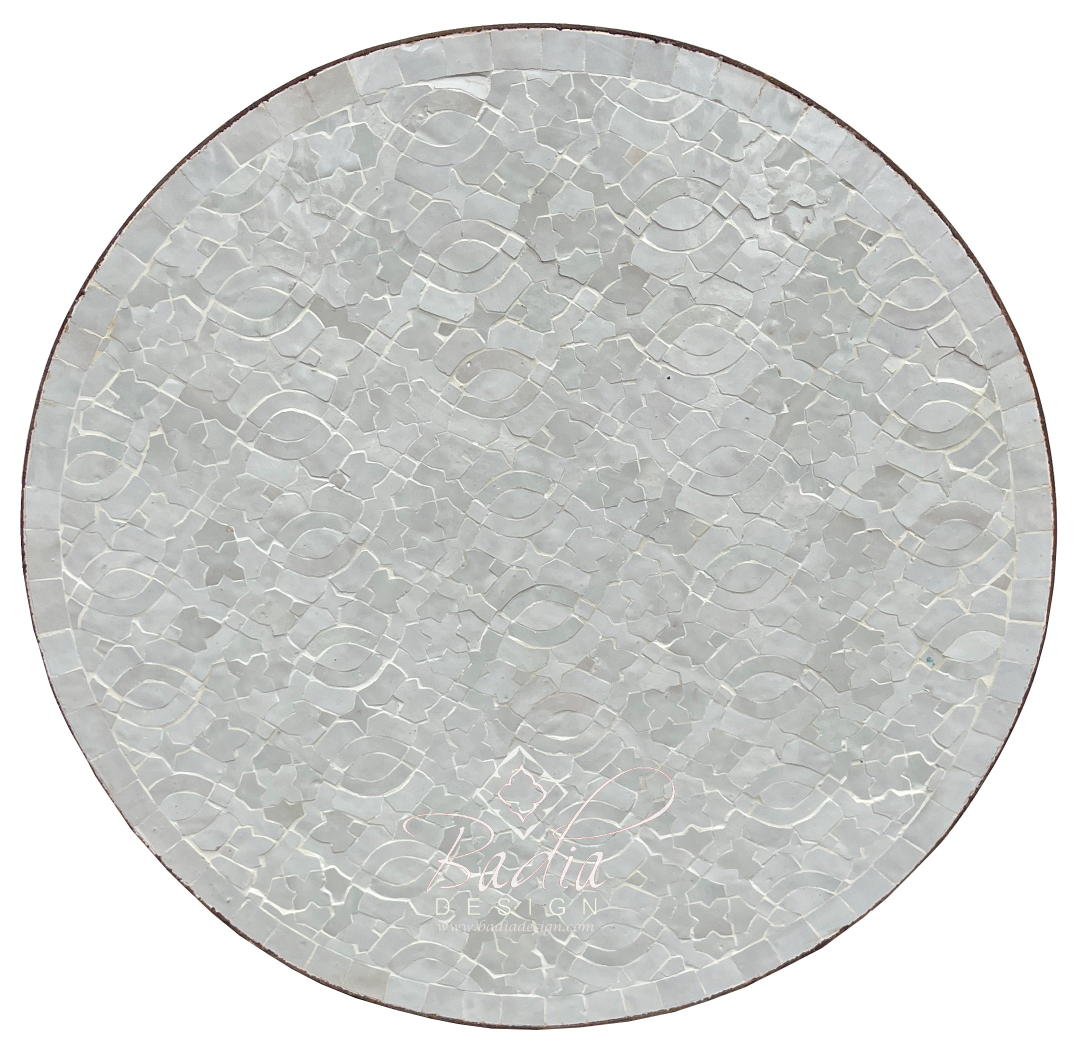 Round White Moroccan Intricately Designed Tile Table Top