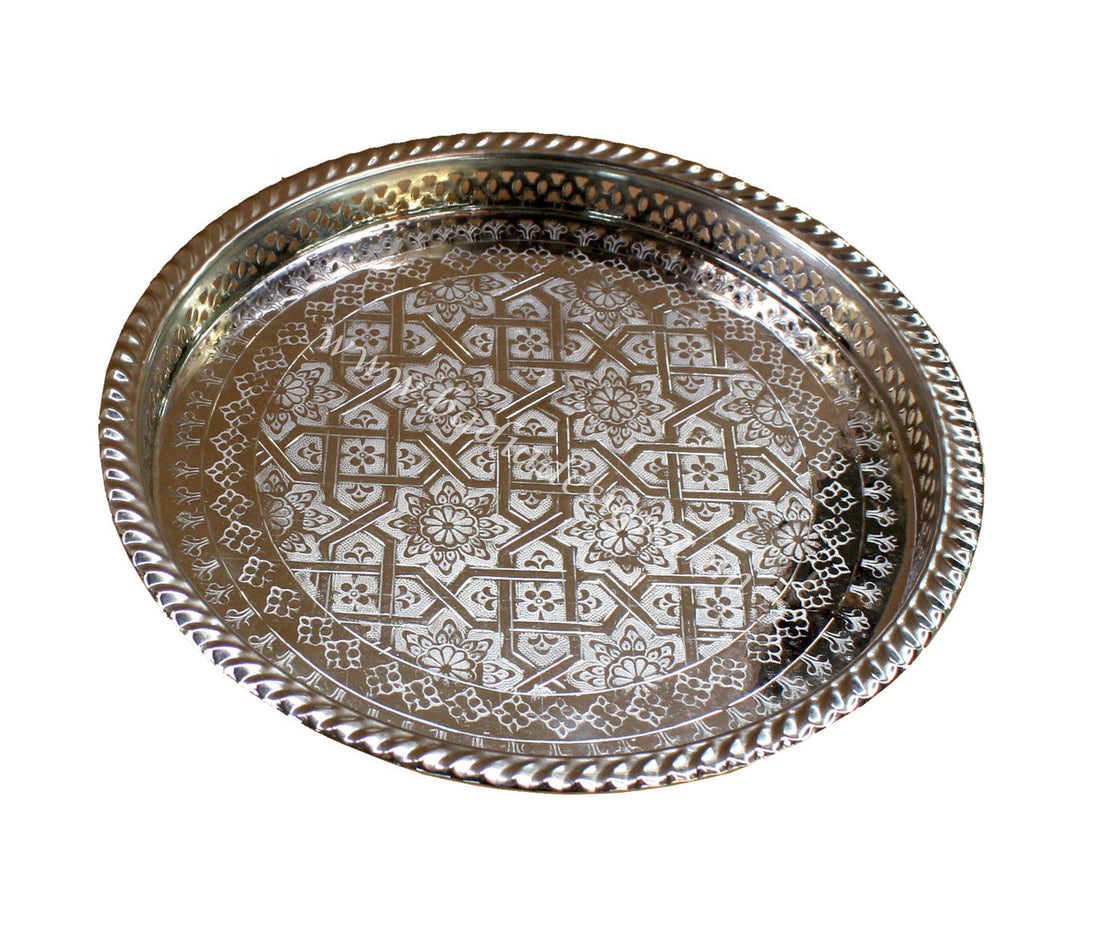 Moroccan Round Engraved Silver Tray