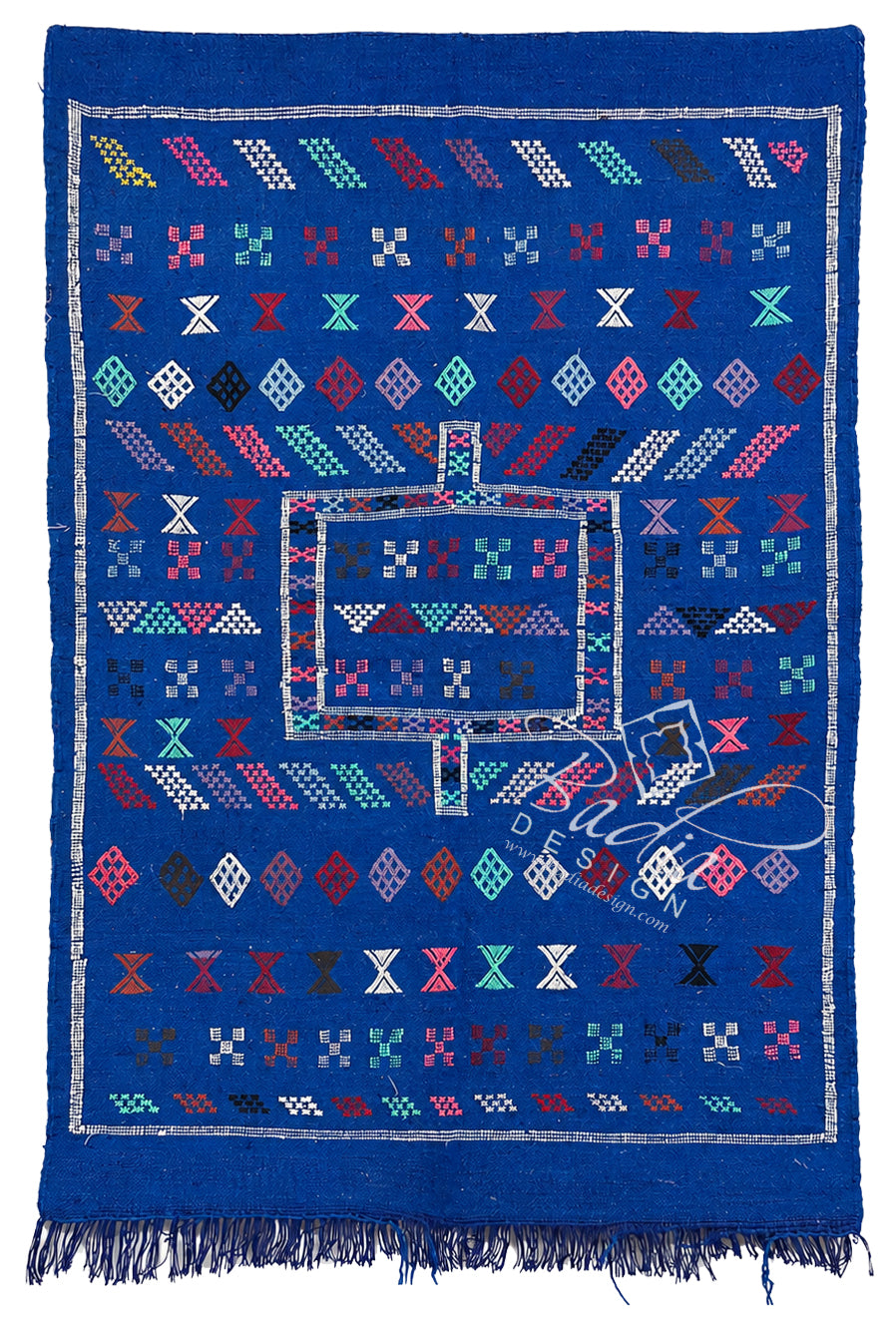 Royal Blue Moroccan Rug with Colorful Tribal Designs