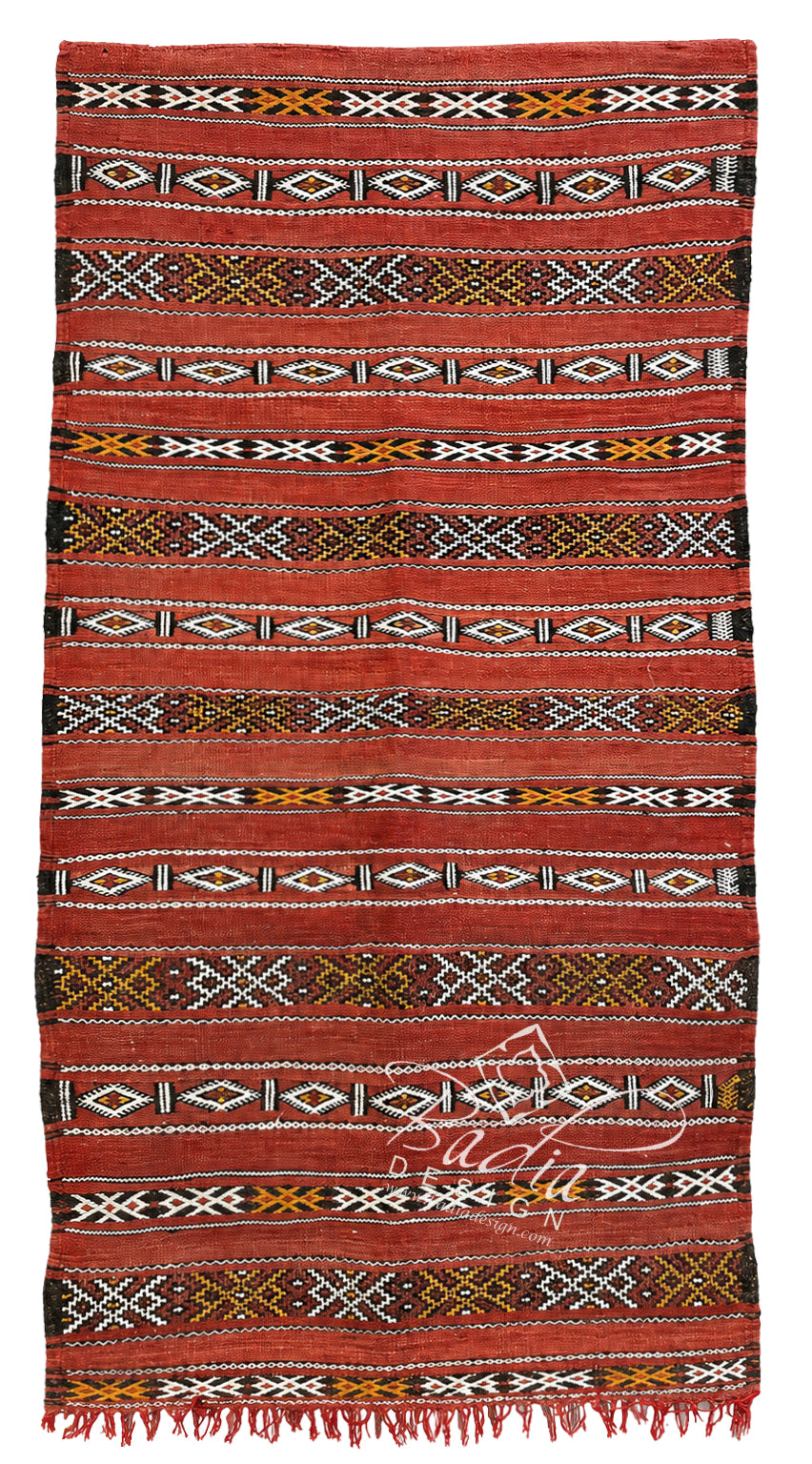 Rust Red Moroccan Rug with Traditional Tribal Stripes