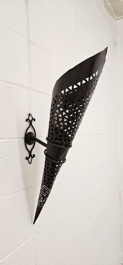 Tall Cone Shaped Rustic Iron Wall Sconce