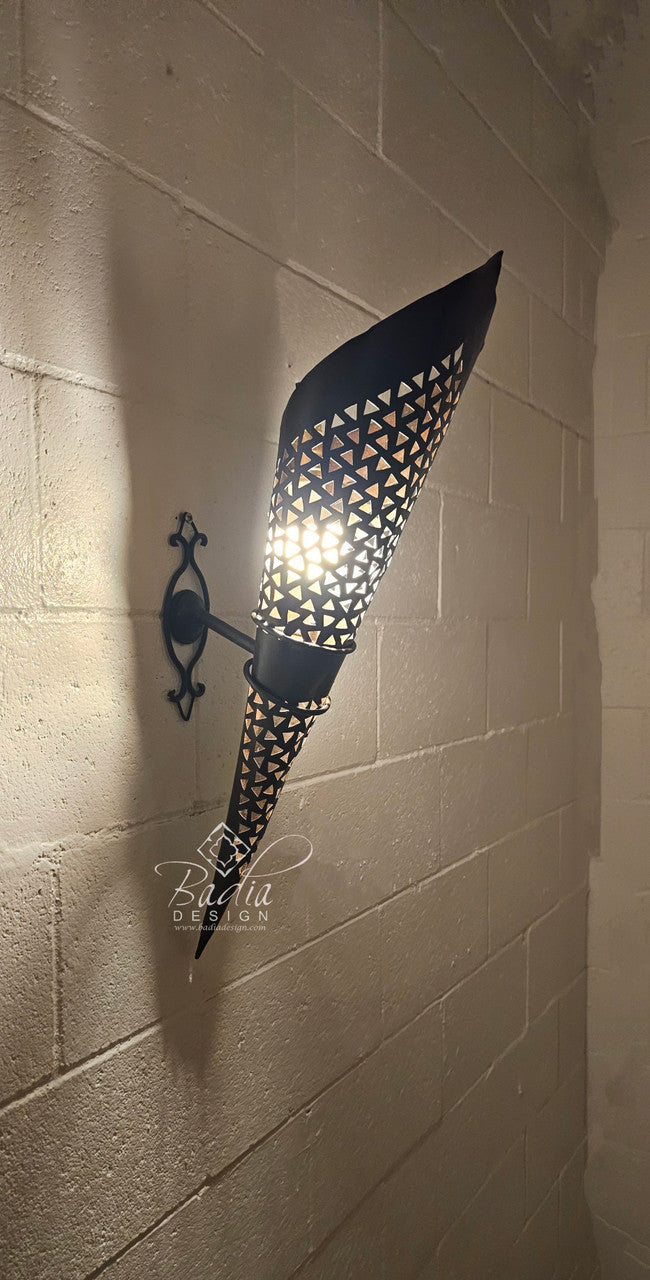 Tall Cone Shaped Rustic Iron Wall Sconce