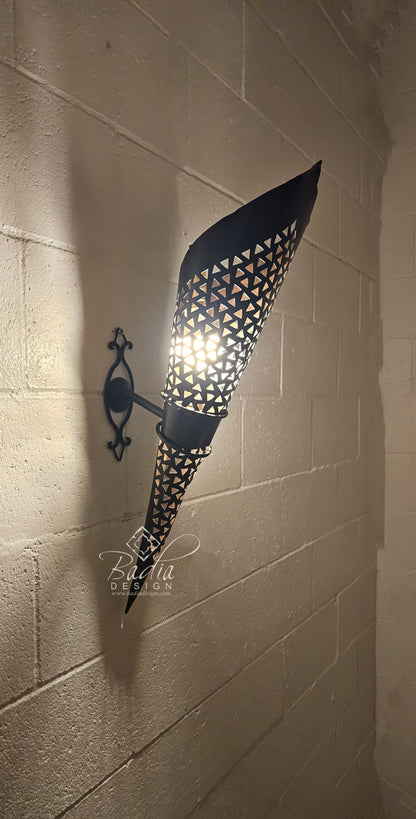 Tall Cone Shaped Rustic Iron Wall Sconce