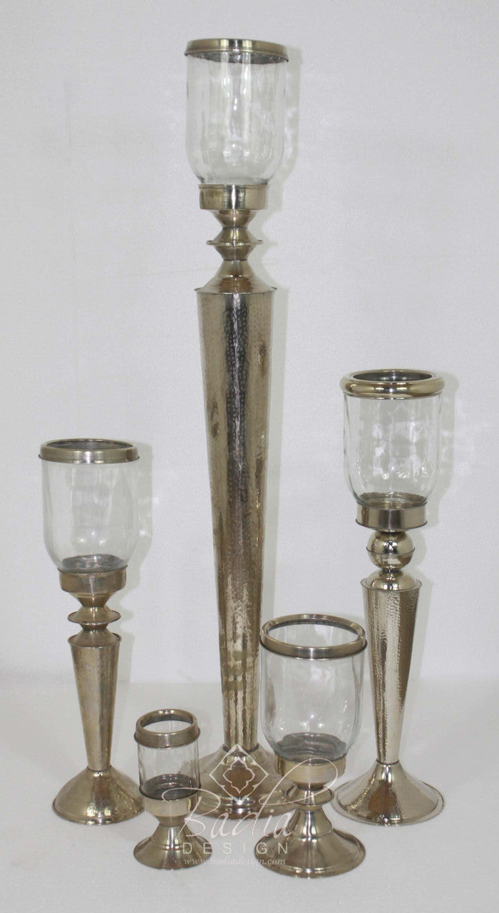 Moroccan Silver Candle Holders with Glass Dome
