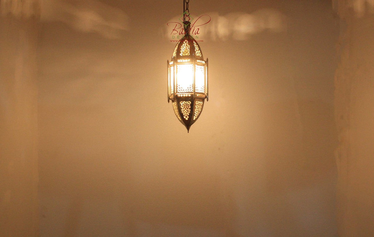 Silver Hanging Pendant Light with White Glass