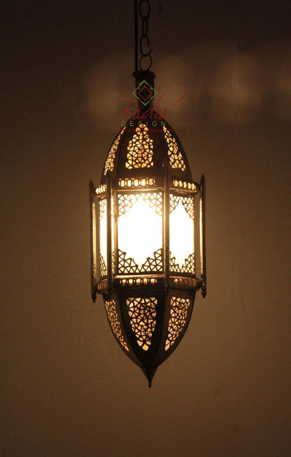 Silver Hanging Pendant Light with White Glass