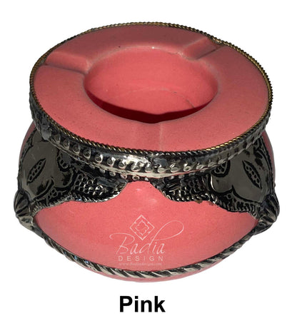 Small Ceramic Ashtray with Metal Design