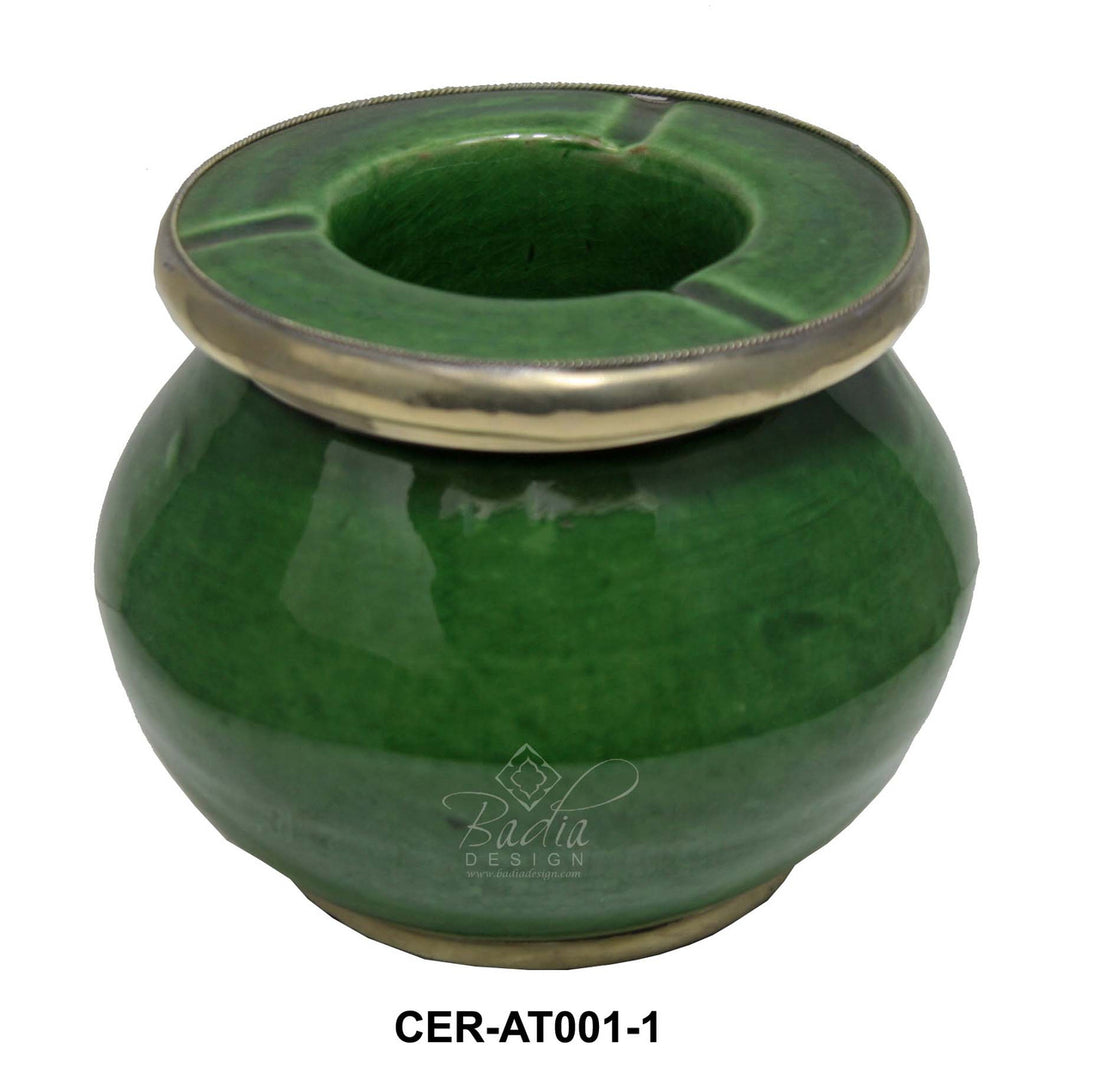 Ceramic Ashtray with Metal Rim