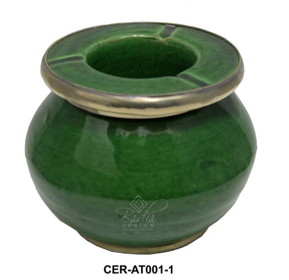 Ceramic Ashtray with Metal Rim