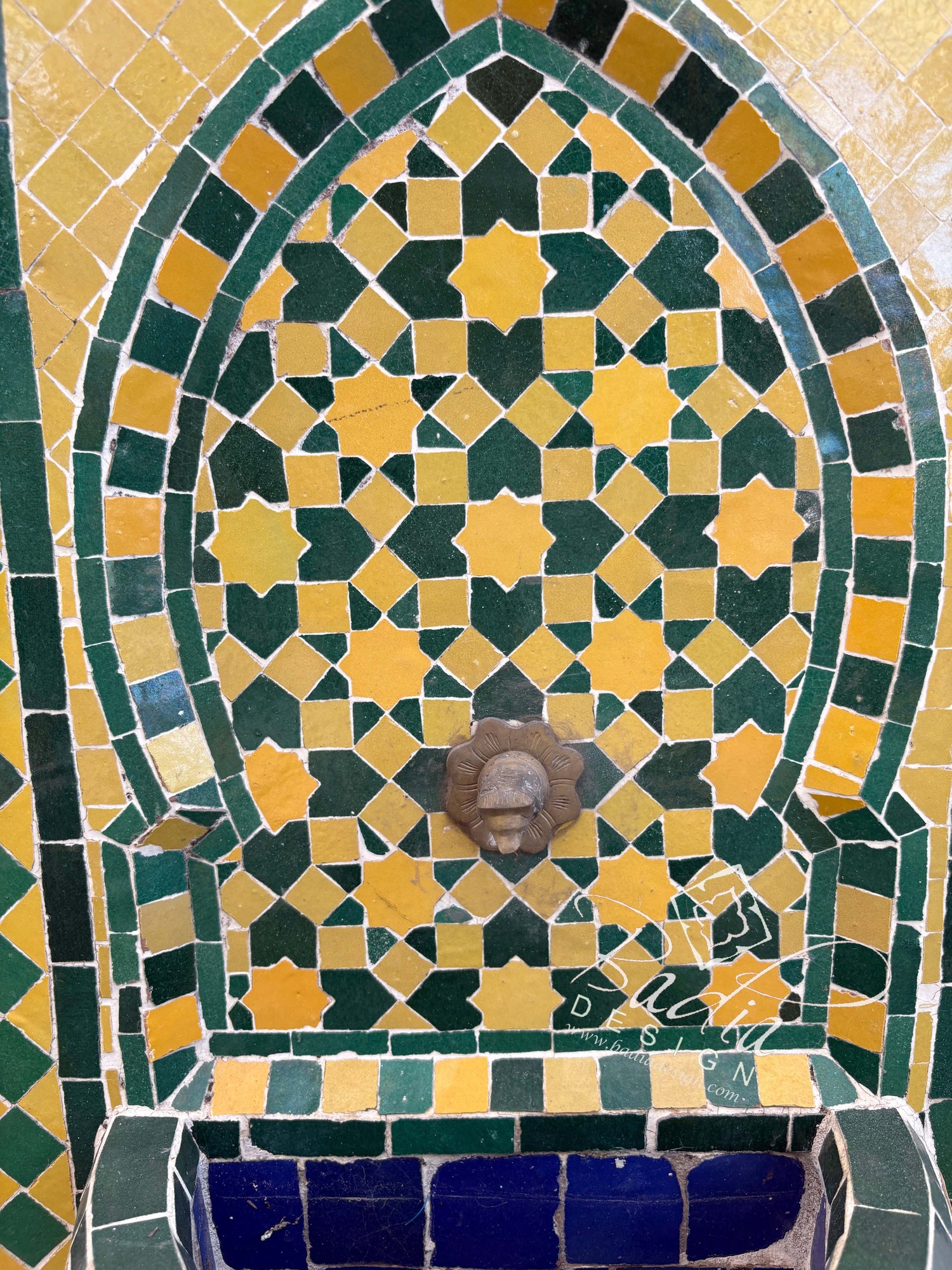 Small Green and Yellow Tile Water Fountain