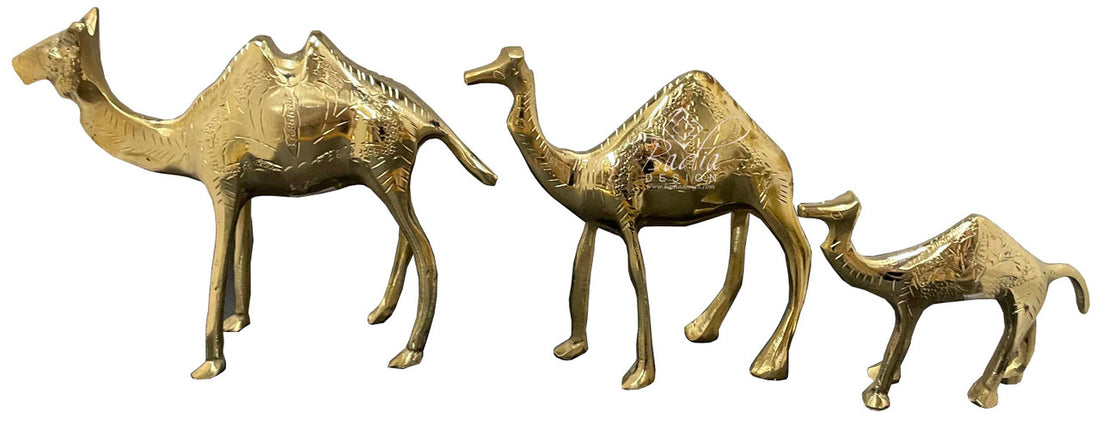 Moroccan Embossed Brass Camel Figurines