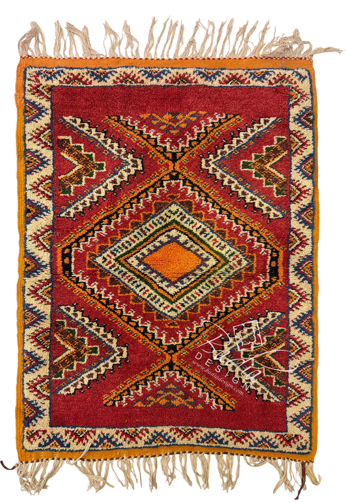 Small Moroccan Red Diamond Motif Berber Rug