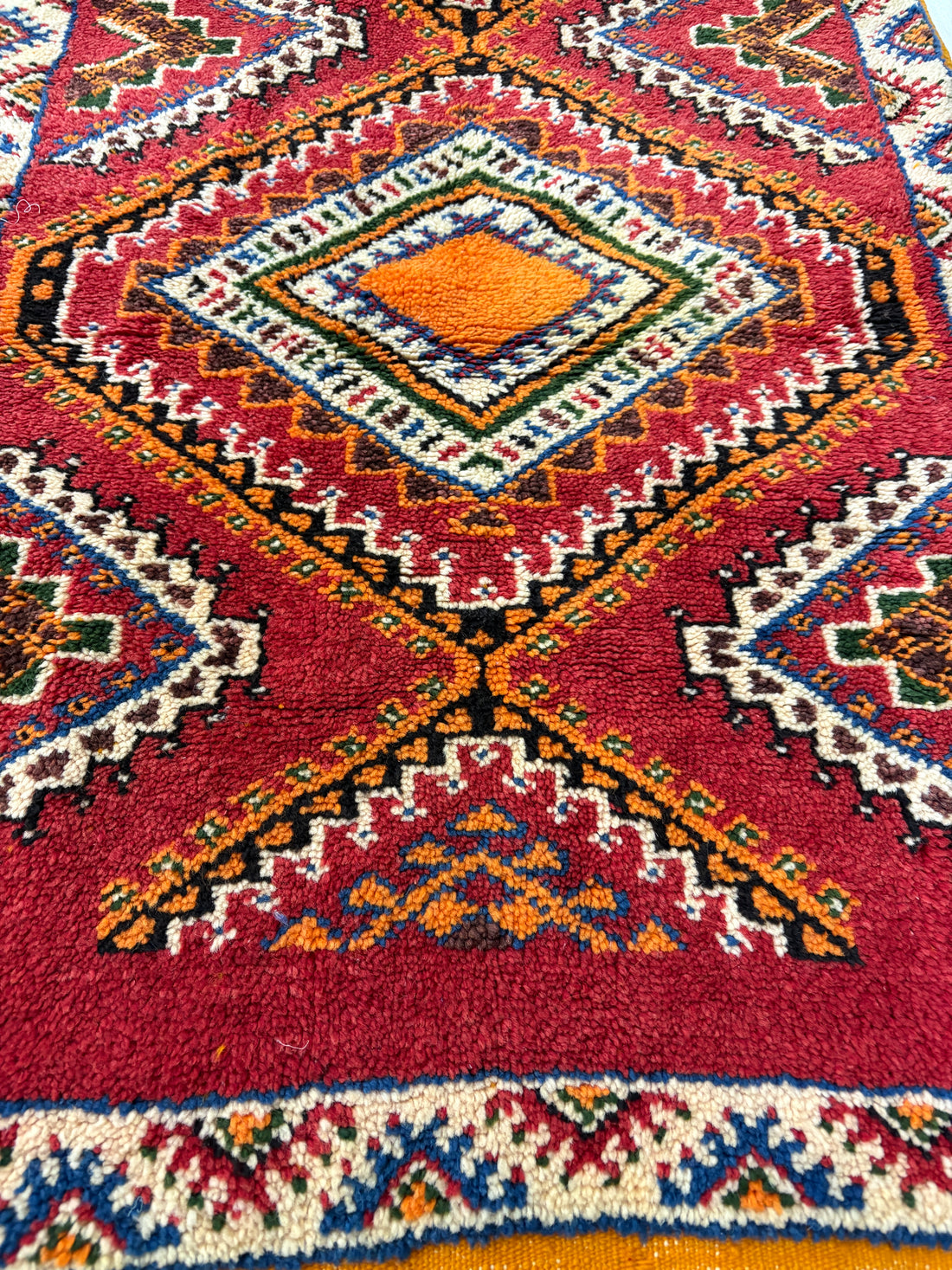 Small Red Diamond Motif Berber Rug