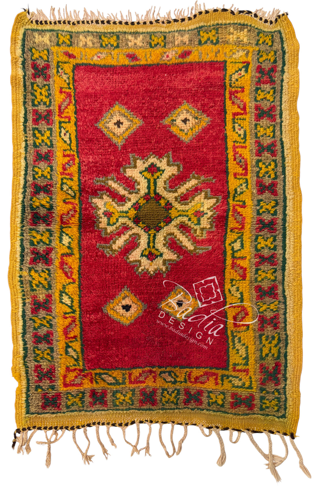 Small Moroccan Red Multi-Color Floral Tribal Rug