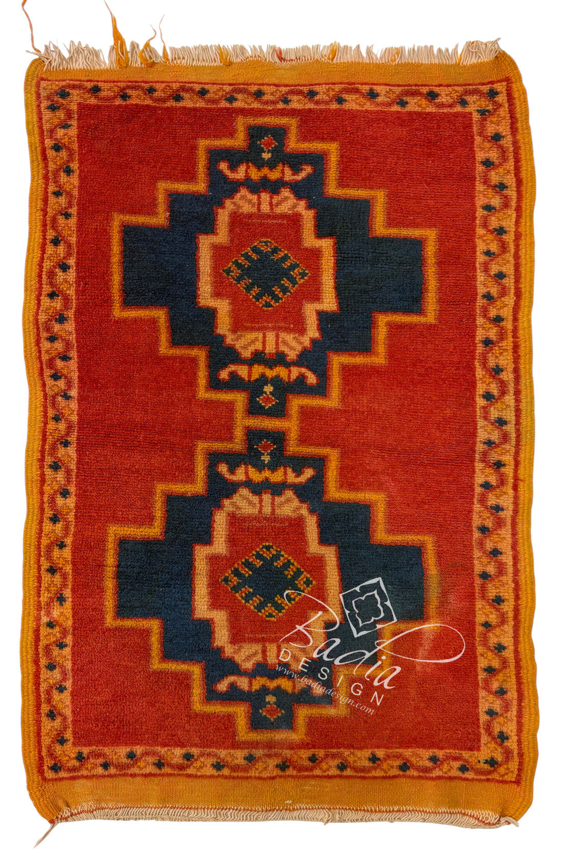 Small Moroccan Red and Multi-Color Medallion Tribal Rug