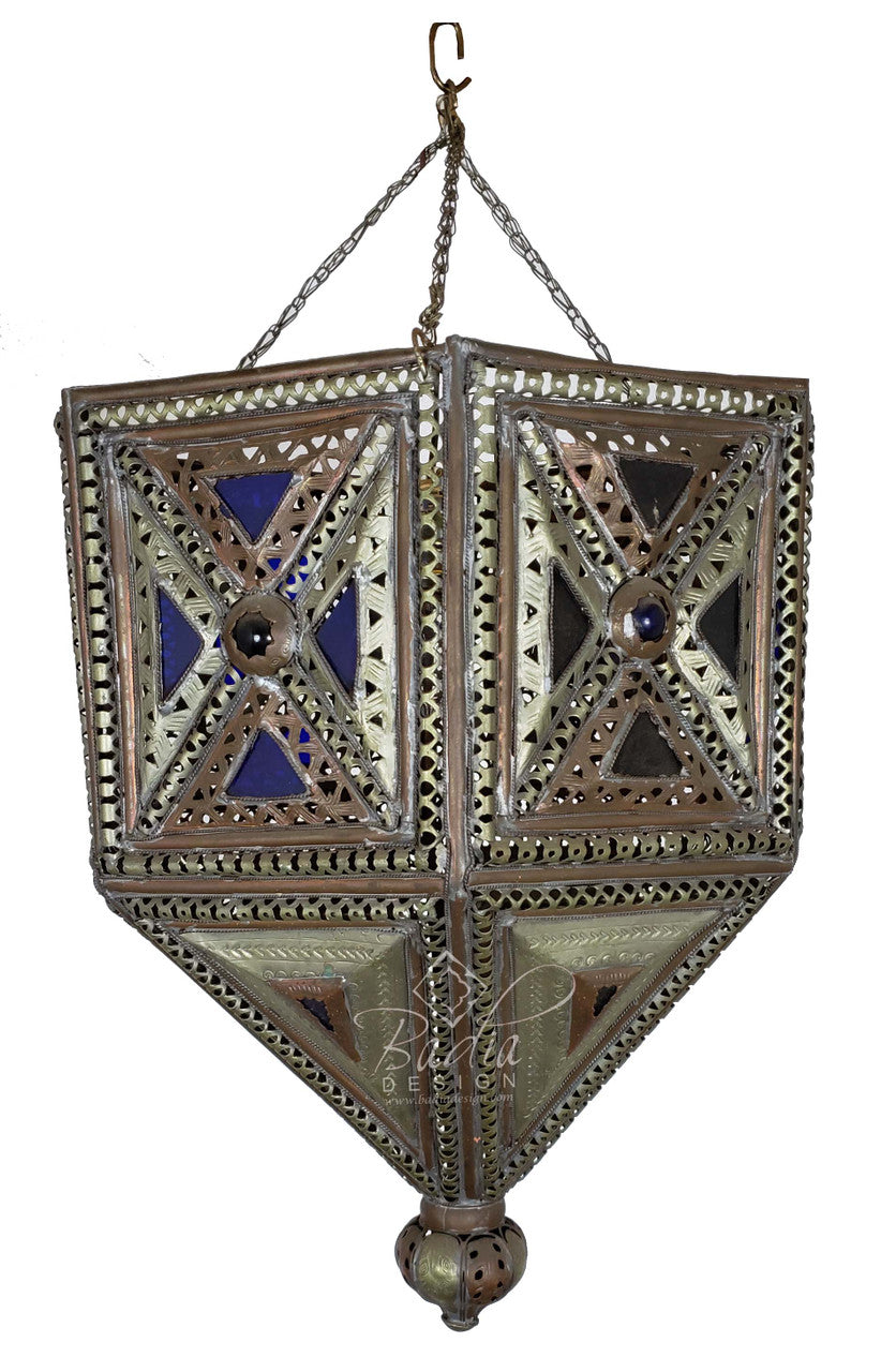 Vintage Silver and Bronze Chandelier with Multi Color Glass