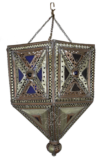 Vintage Silver and Bronze Chandelier with Multi Color Glass
