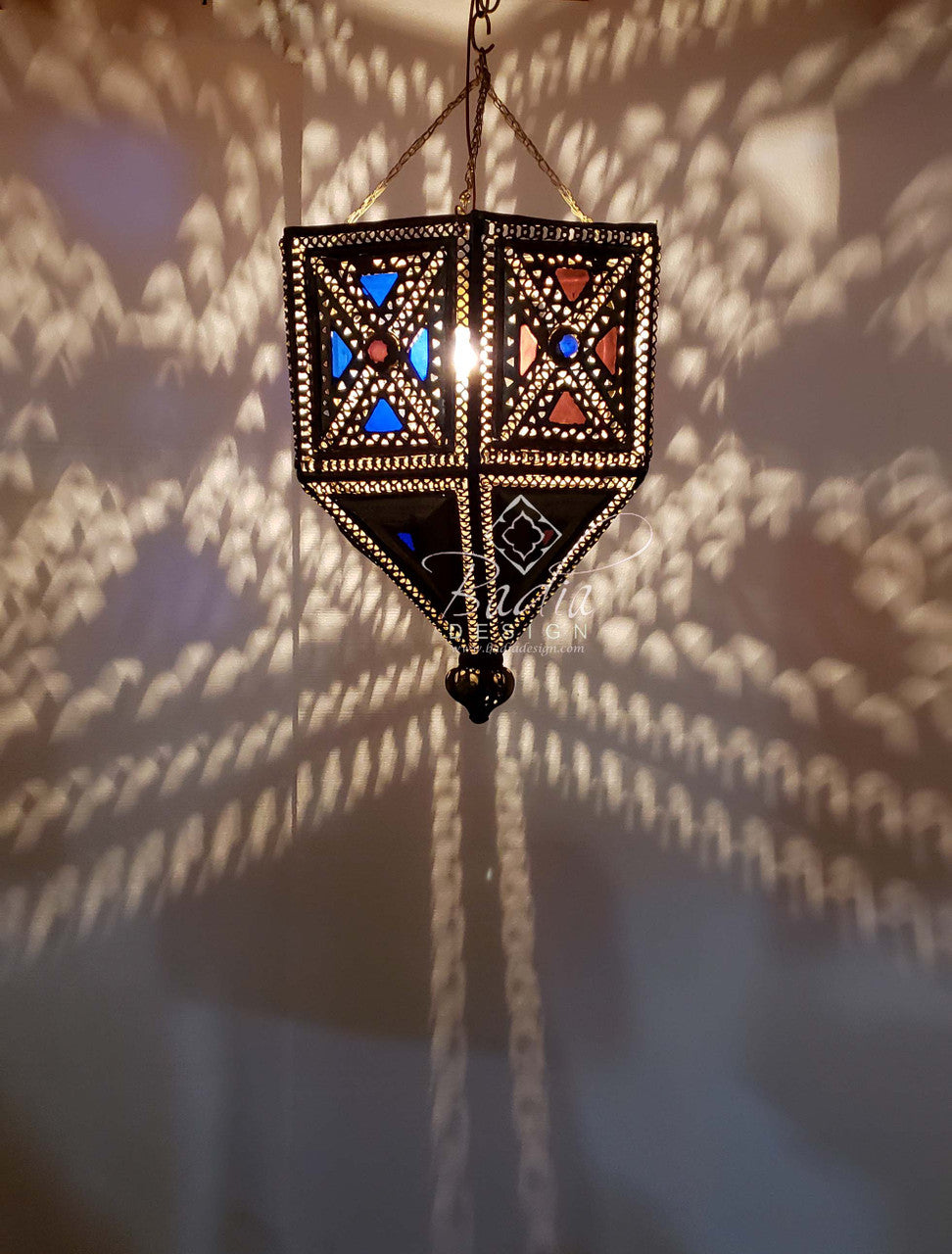 Vintage Silver and Bronze Chandelier with Multi Color Glass