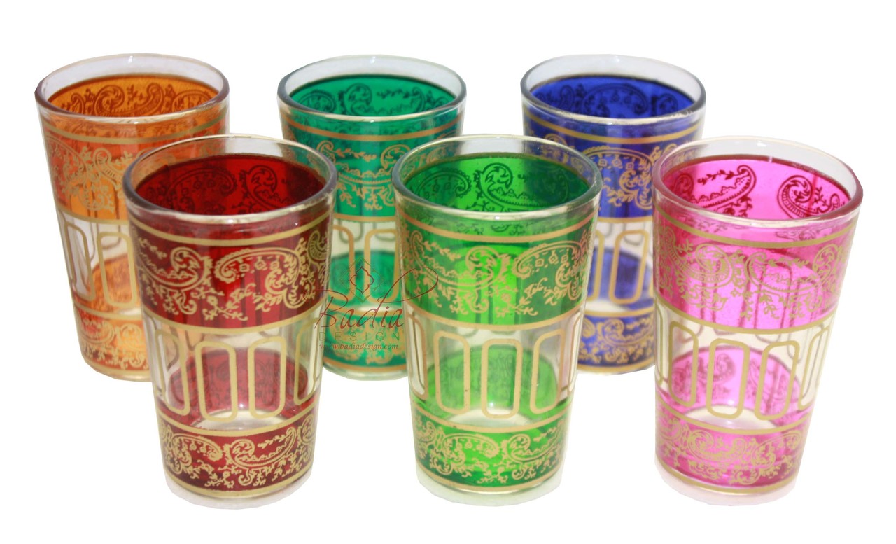 Gold Motif Moroccan Multi Color Tea Glass Set