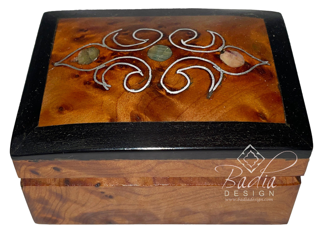 Small Thuya Wood Jewelry Box with Mother of Pearl Inlay