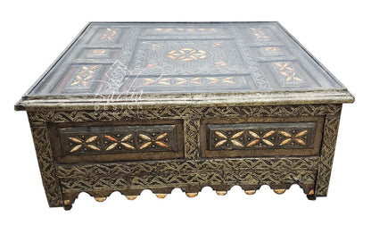 Square Metal and Bone Table with Glass Top