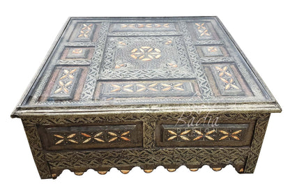 Square Metal and Bone Table with Glass Top