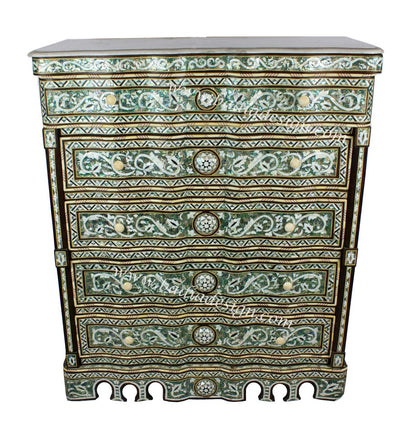 Syrian Mother of Pearl Inlay Dresser with White Marble Top