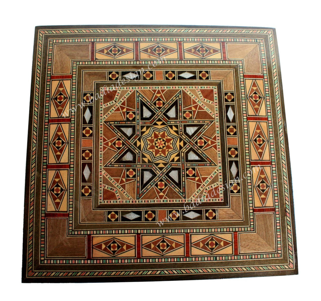 Square Shaped Moroccan Inlaid Wooden Jewelry Box