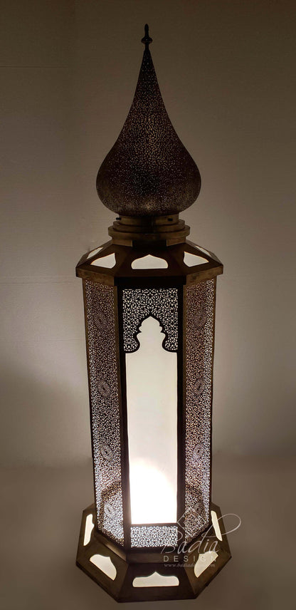 Tall Brass Floor Lantern with White Glass