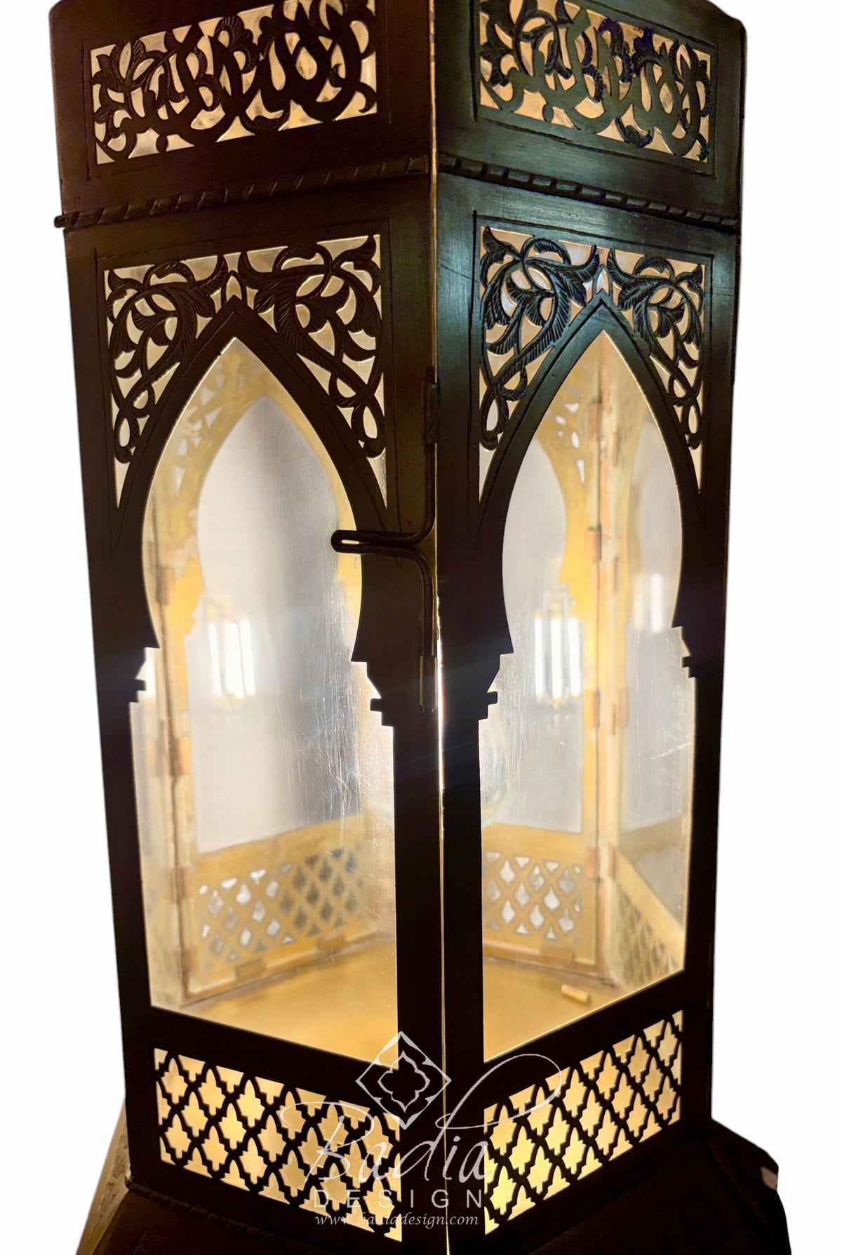 Tall Brass Floor Lantern with Clear Glass Panels