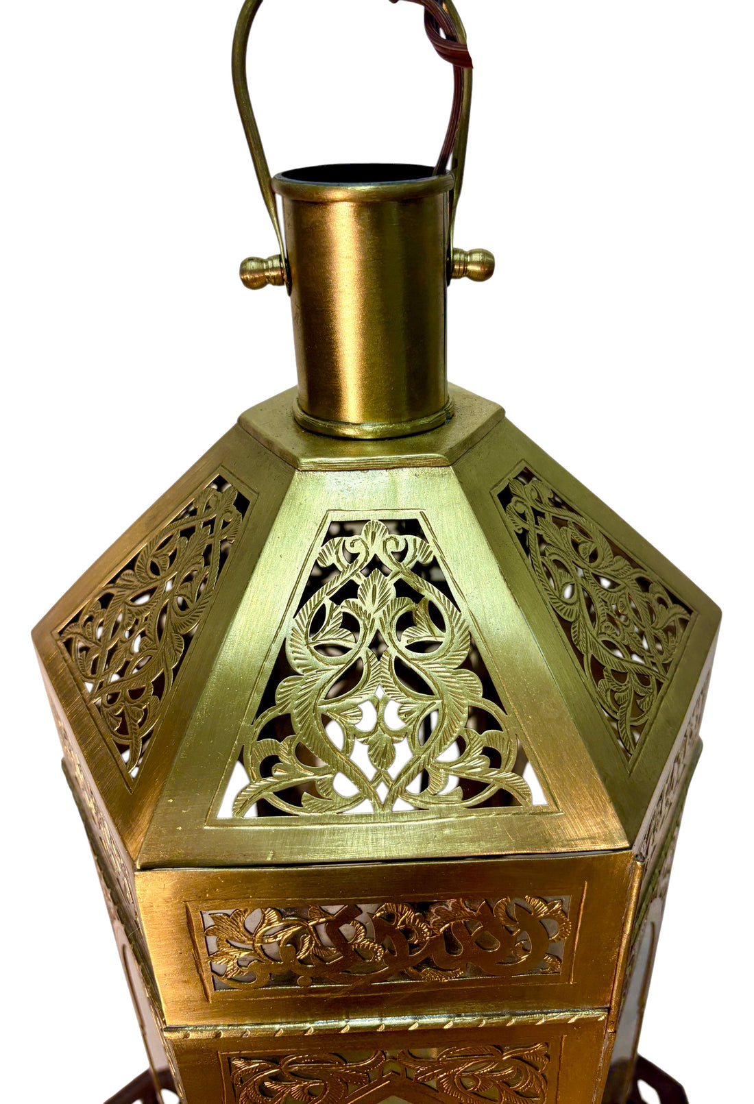 Tall Brass Floor Lantern with Clear Glass Panels